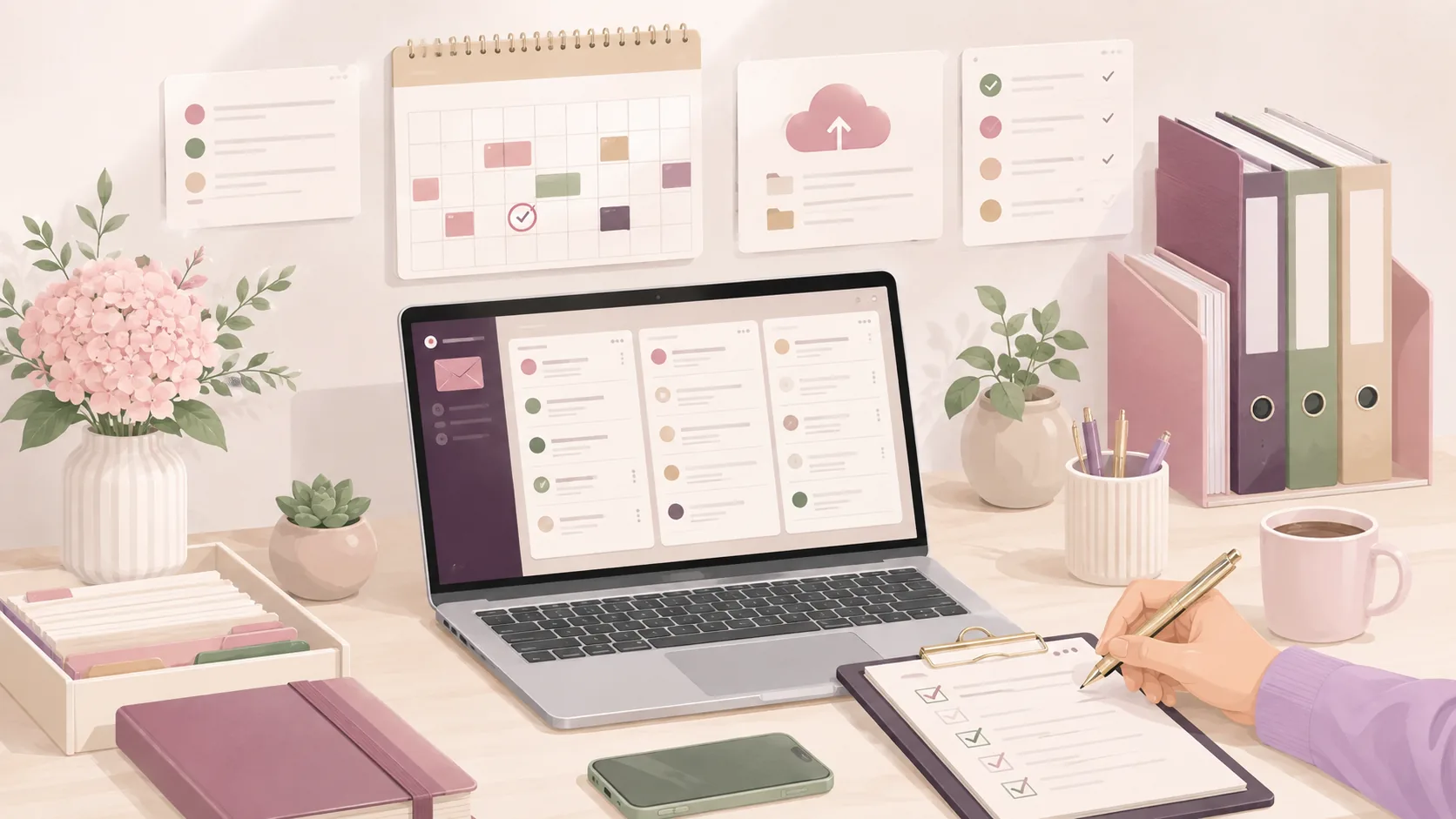 Ilustrasi administrative dan digital support Virtual Assistant Anasyana