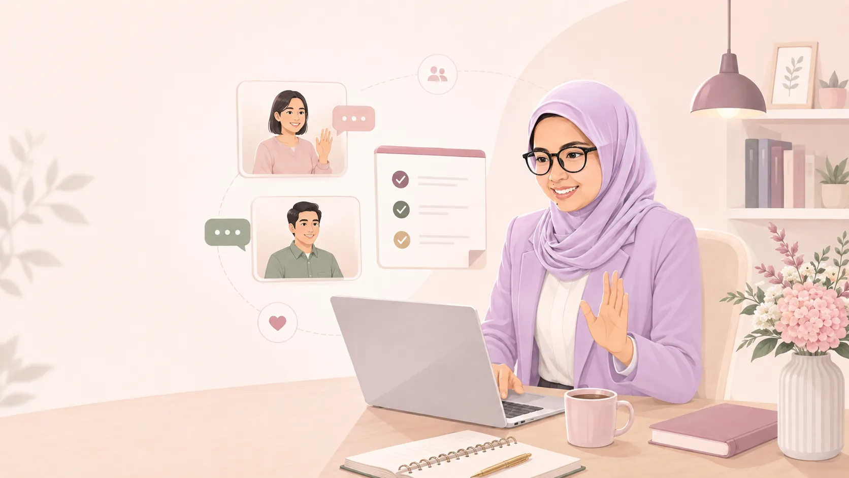 Ilustrasi remote collaboration Virtual Assistant Anasyana