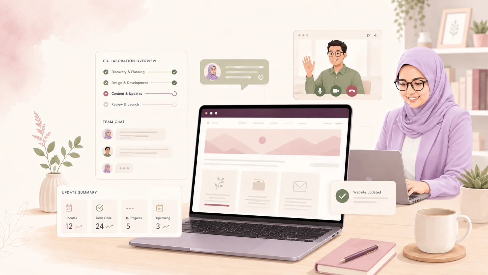 Ilustrasi remote collaboration WordPress Support Anasyana