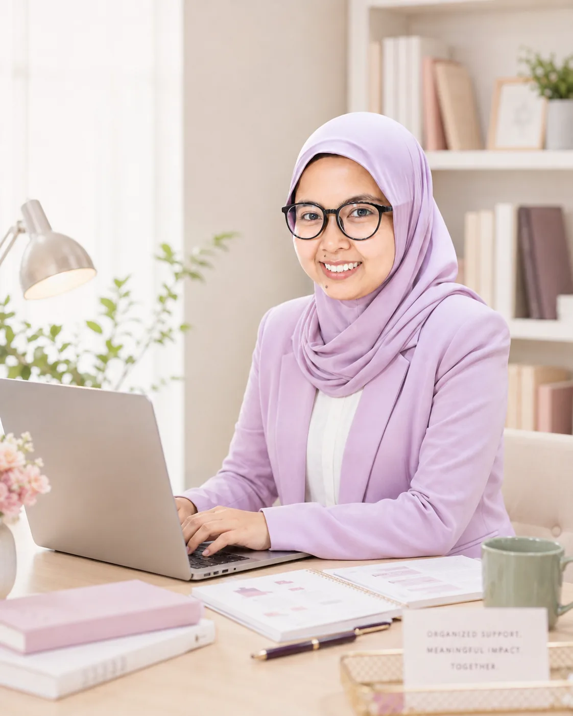 Founder Anasyana bekerja secara profesional dari ruang kerja yang rapi